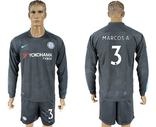 Chelsea #3 Marcos A. Sec Away Long Sleeves Soccer Club Jersey